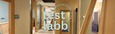 Bild som visar interiör med texten Testlabb