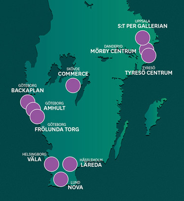 Karta över Skandia Fastigheters köpcentrum